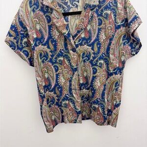 Vintage Gianni Sport Paisley Button Front Blouse Retro Print Large